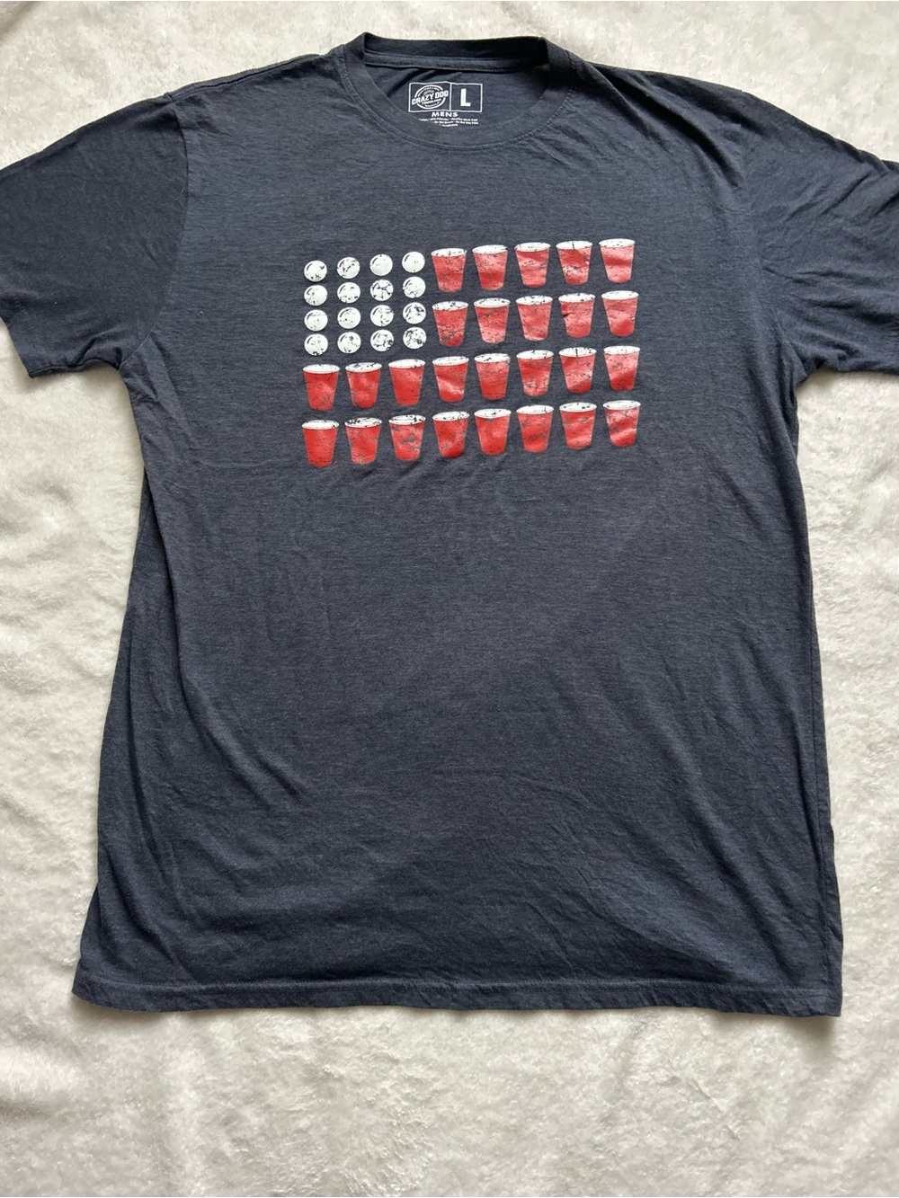 Crazy Dog T-Shirts Men's Beer Pong Drinking Patriotic Short Sleeve T-Shirt Large